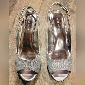 Nine West Silver/Pewter Glittery Slingback Heels, Sz 6.5